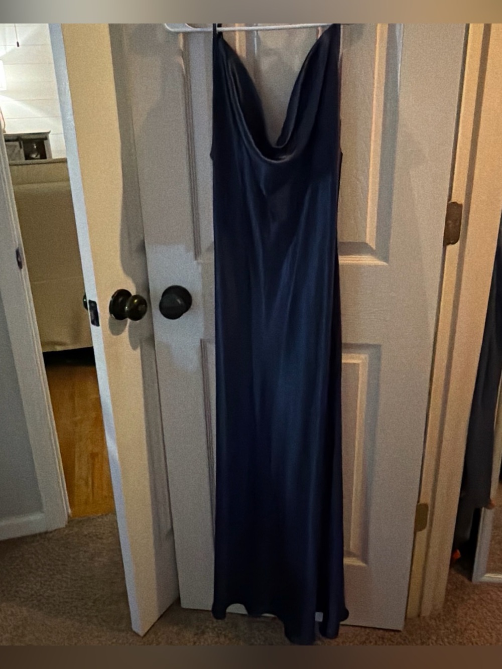 Satin Cowl Neck Slip Dress - Midnight Navy